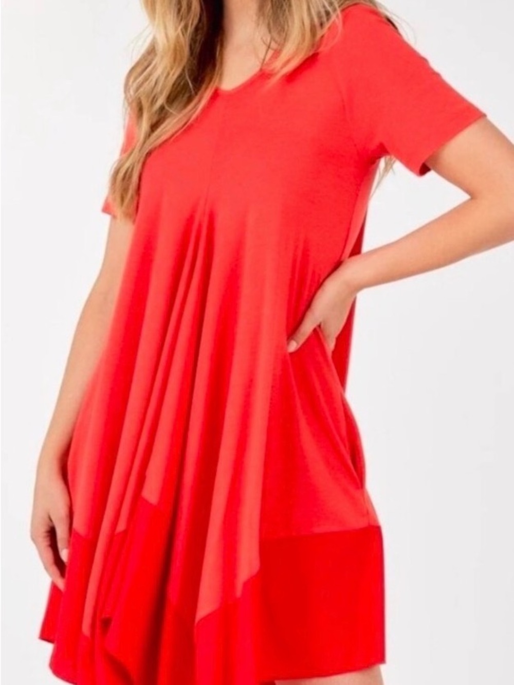 Women's Short Sleeve Swing Dress - Bright Red